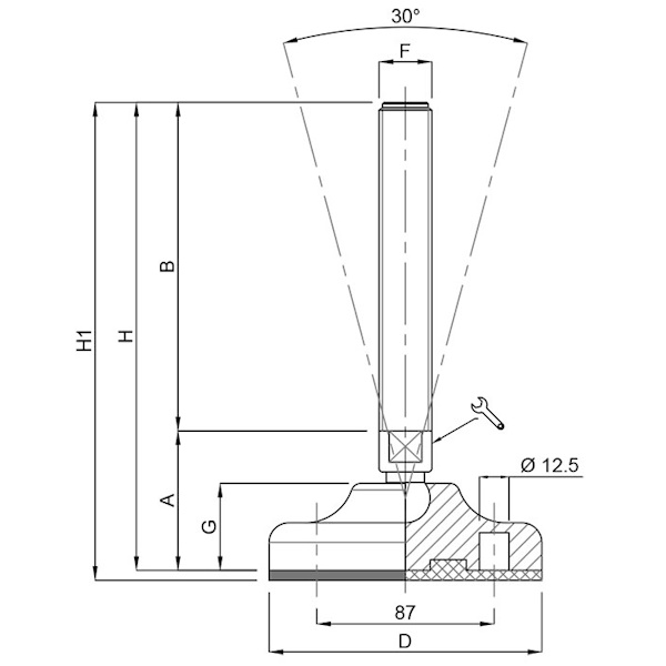 Martin Piede INOX A2 Base Plastica Snodato 30° Antiscivolo D.MM125 M16/M20 N25000 - MARTIN - Immagine 2